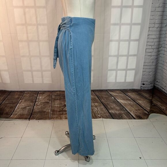 INC International Concepts light Blue Denim chambray wide leg Pants Size 10 - Picture 7 of 10